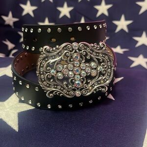 Tony Lama Brand New Black Belt with Ornate Silver Buckle